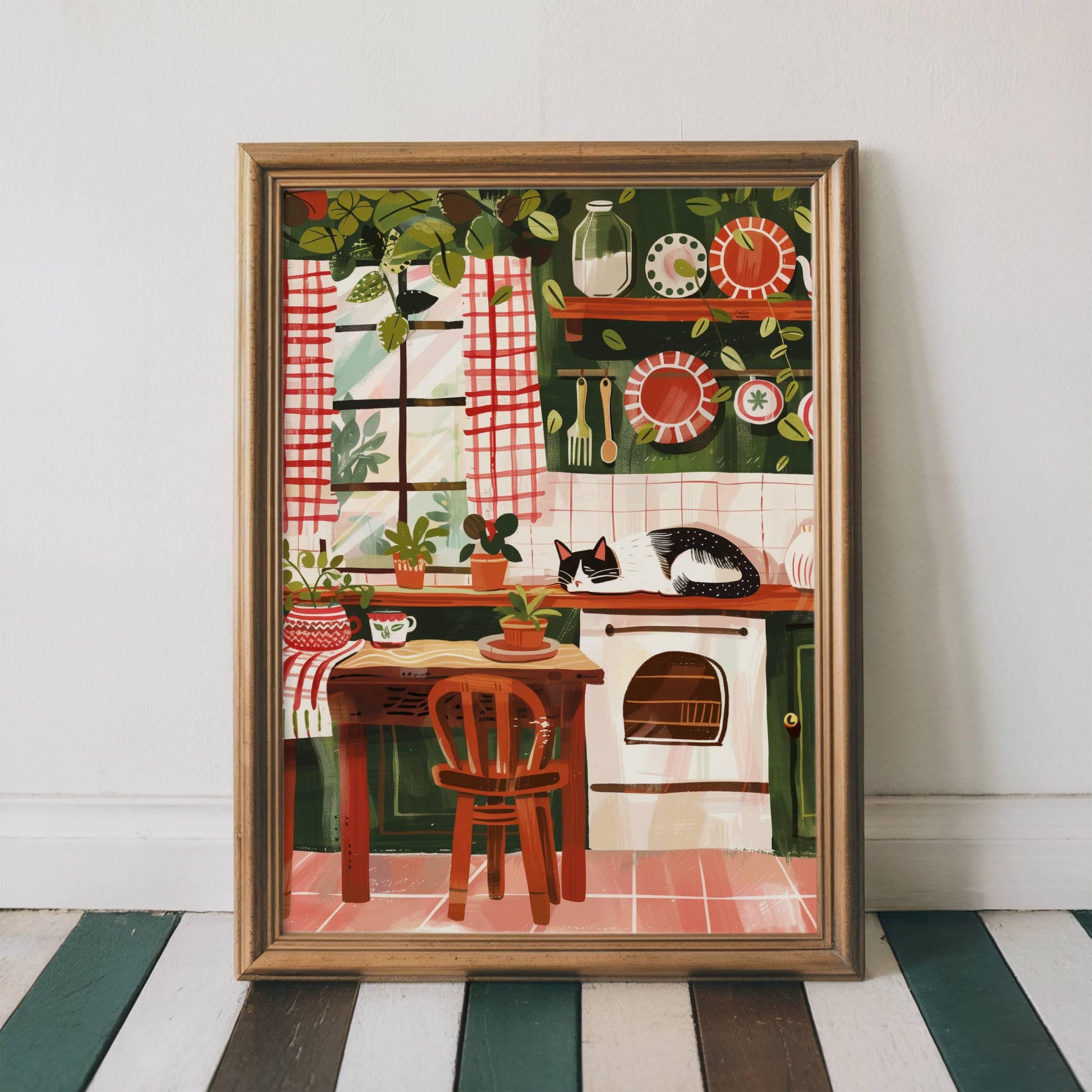 Illustration chat noir et blanc - décoration cuisine - cadeau amoureux des chats