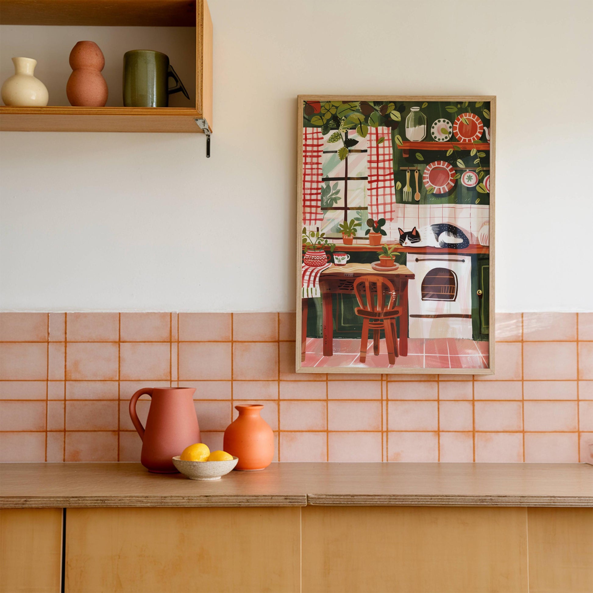 Illustration chat noir et blanc - décoration cuisine - cadeau amoureux des chats