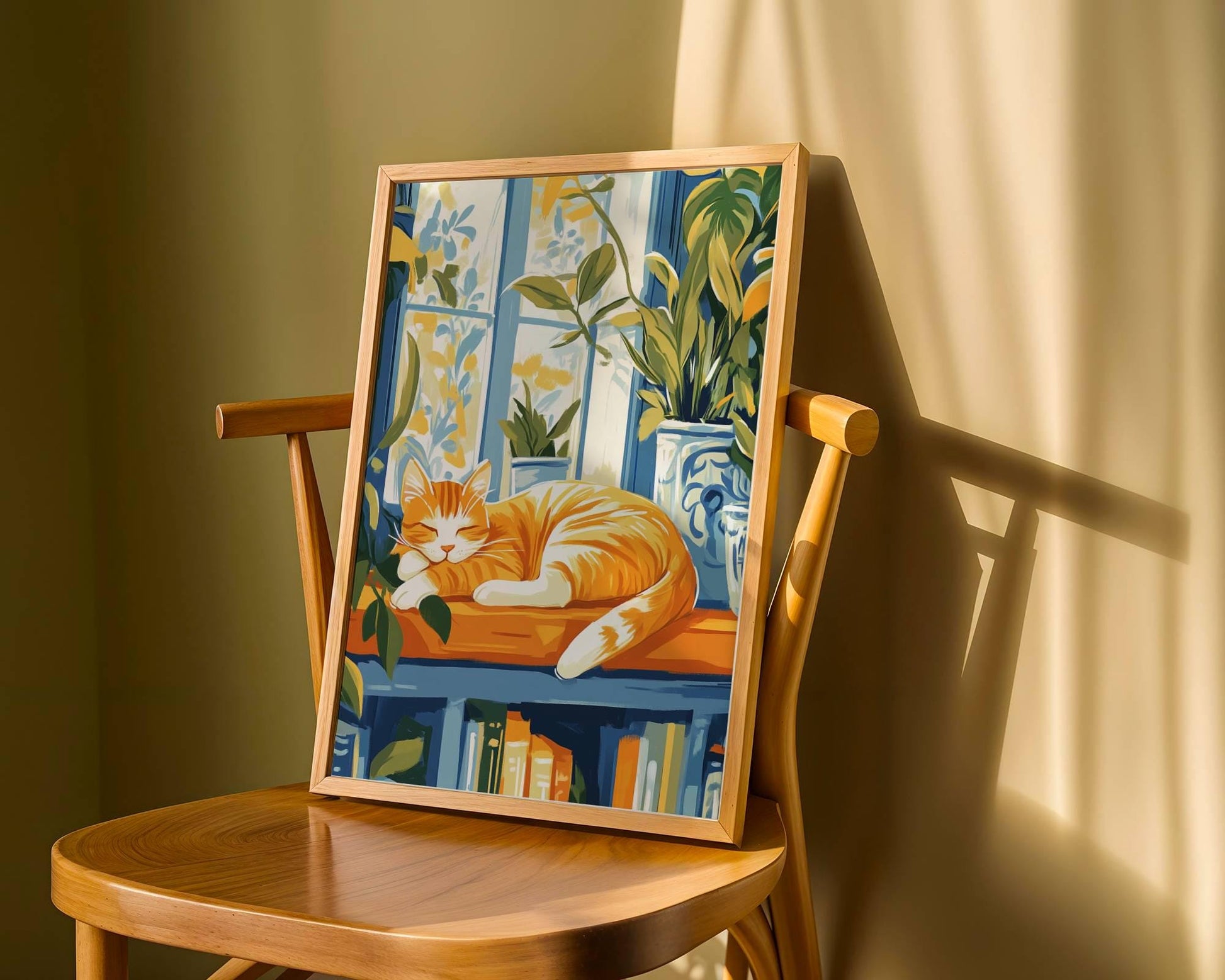 Illustration chat roux - poster chat lecture rêveuse - idée cadeau amoureux des chats et des livres