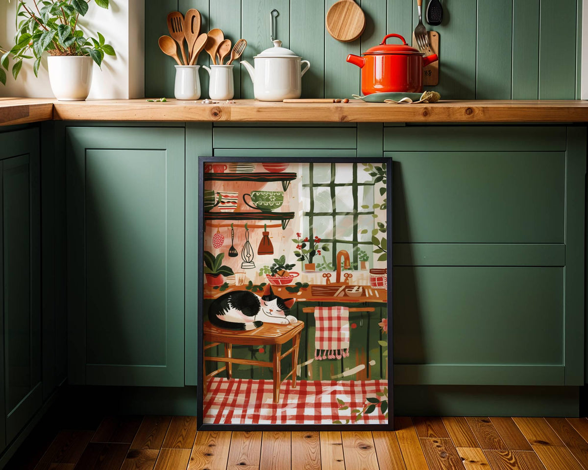 Illustration chat cuisine, chat noir et blanc – idée cadeau amoureux des chats