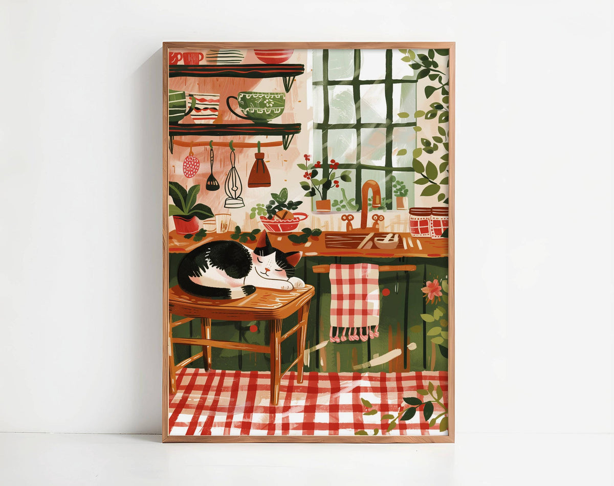 Illustration chat cuisine, chat noir et blanc – idée cadeau amoureux des chats