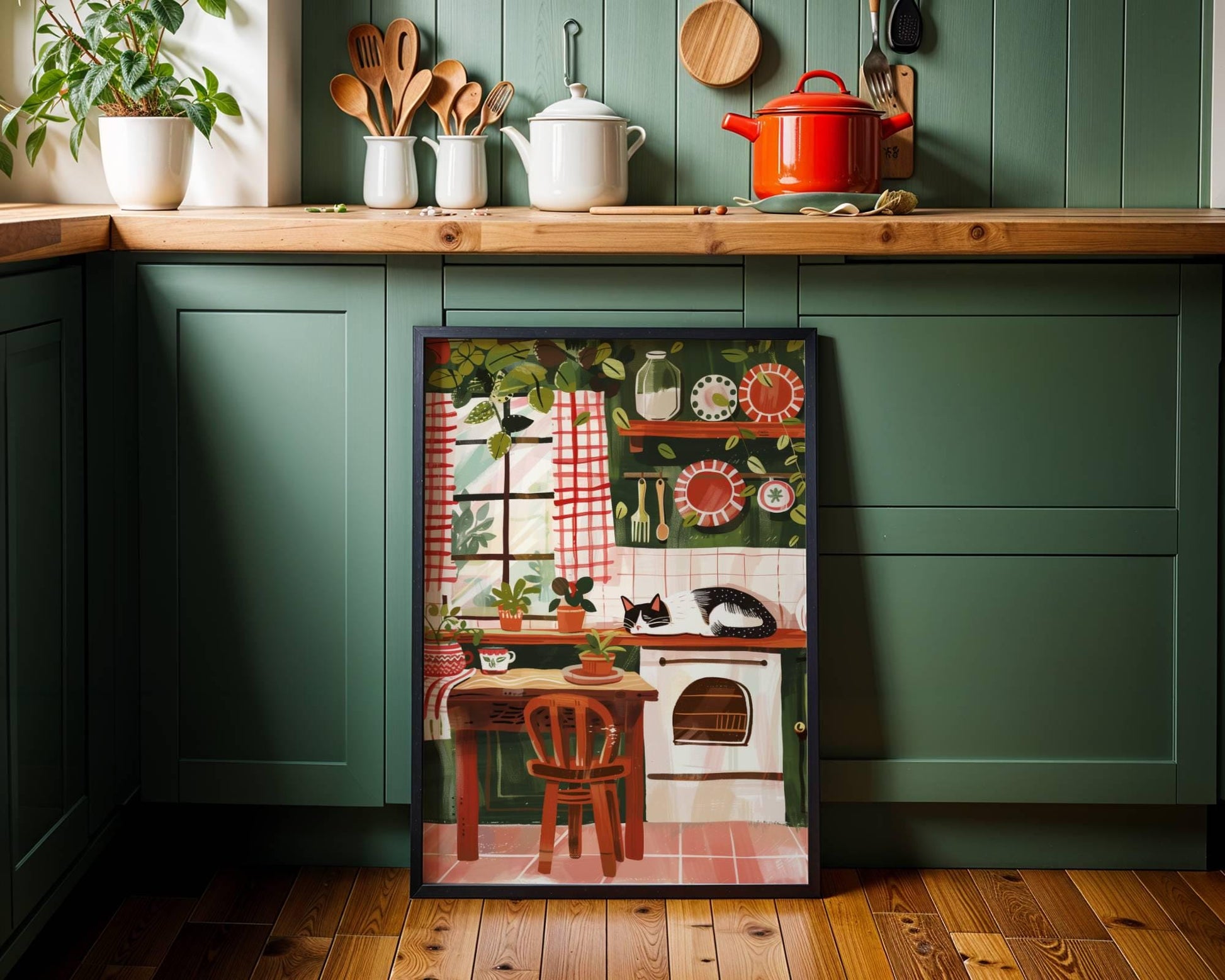 Illustration chat noir et blanc - décoration cuisine - cadeau amoureux des chats