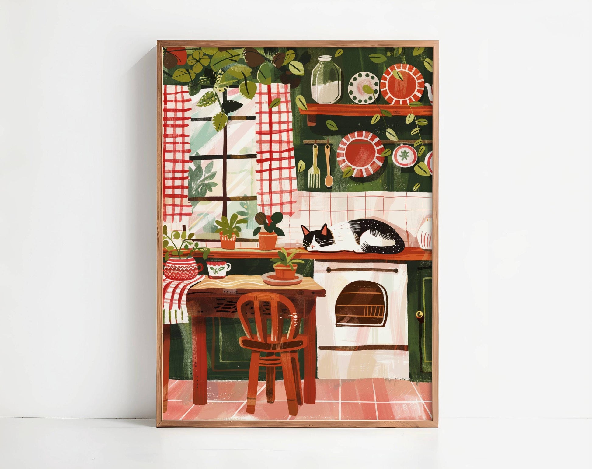 Illustration chat noir et blanc - décoration cuisine - cadeau amoureux des chats