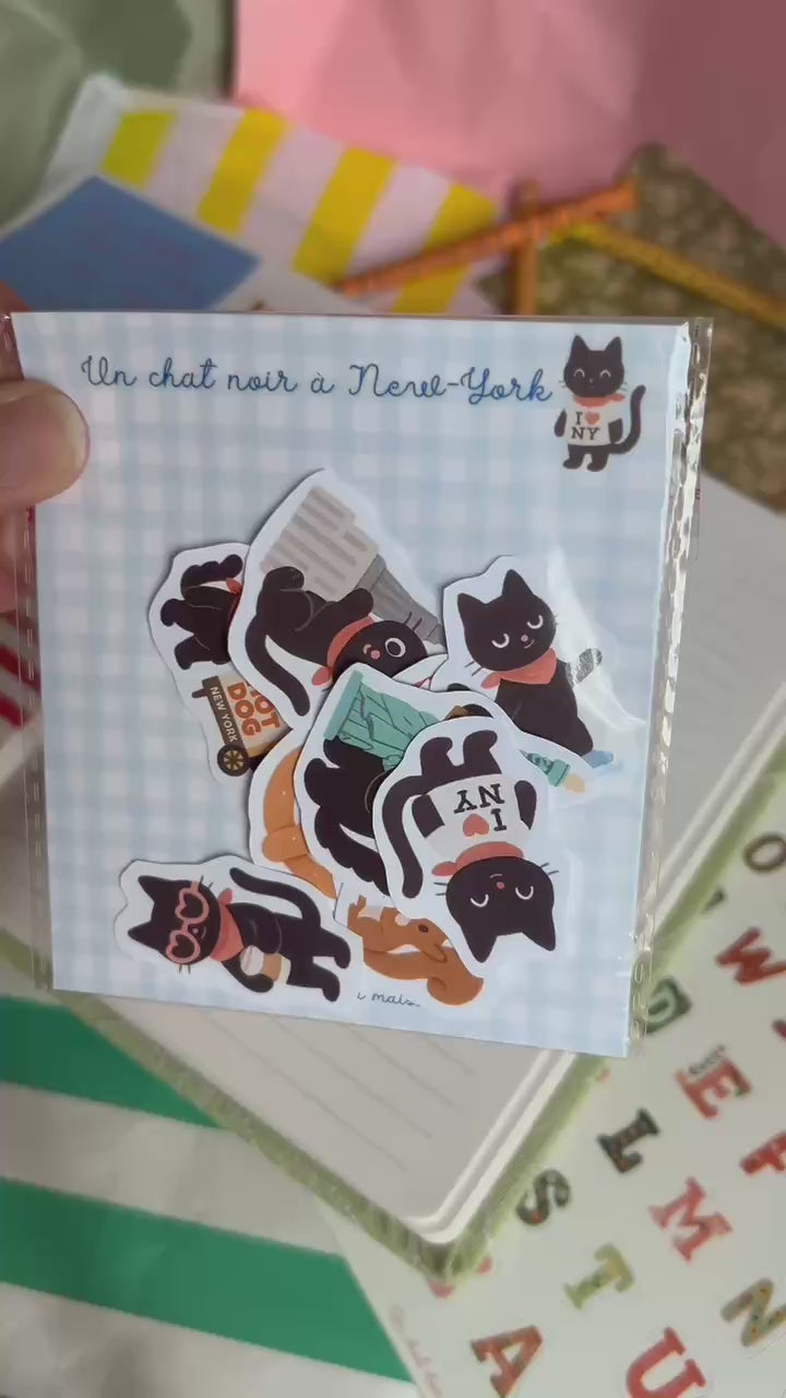 Stickers journaling  "Le chat noir à New-York" - stickers Chat Noir & New-York – Pack de 12 Stickers vinyle