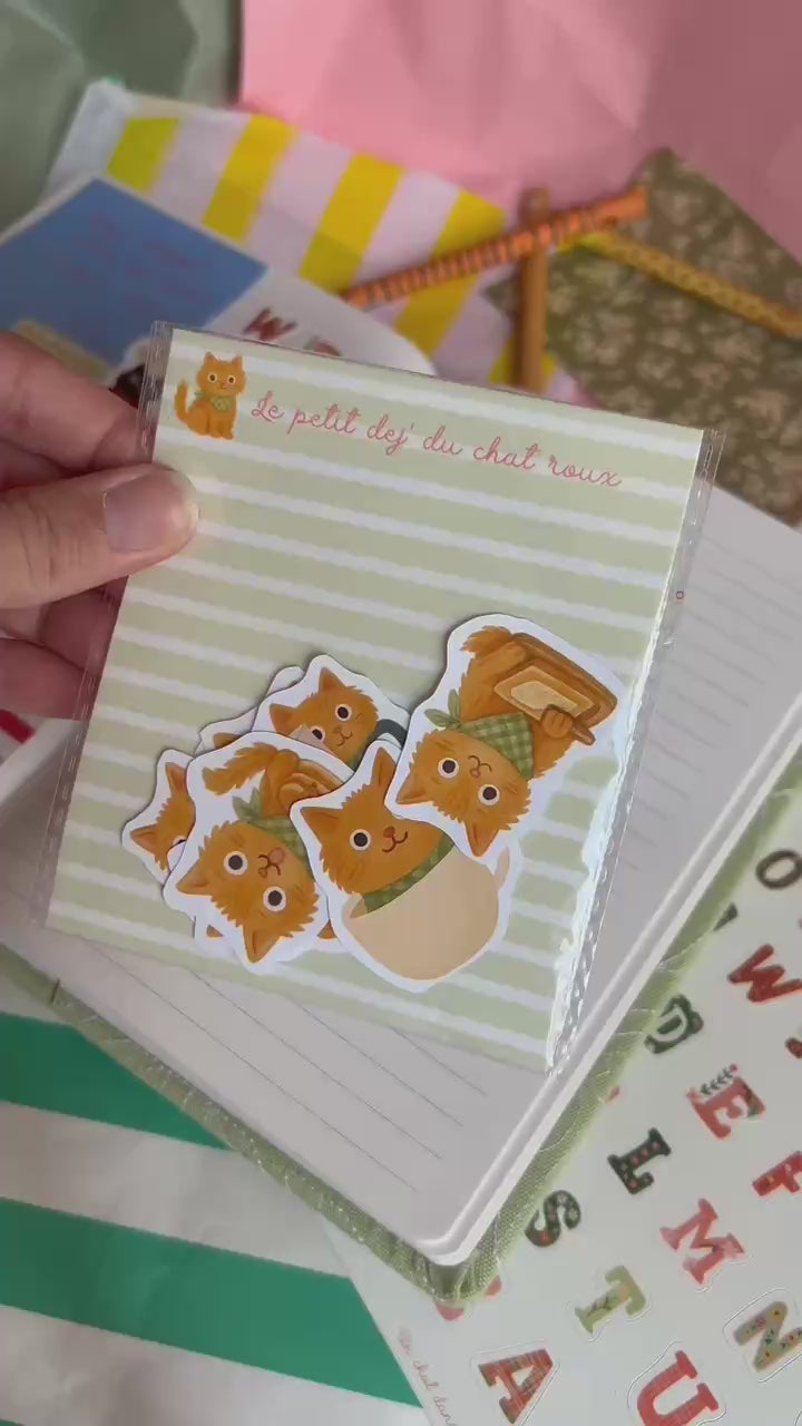 Stickers journaling  "Le Ptit Dej' du chat roux" - stickers Chat roux & petit déjeuner – Pack de 10 Stickers vinyle