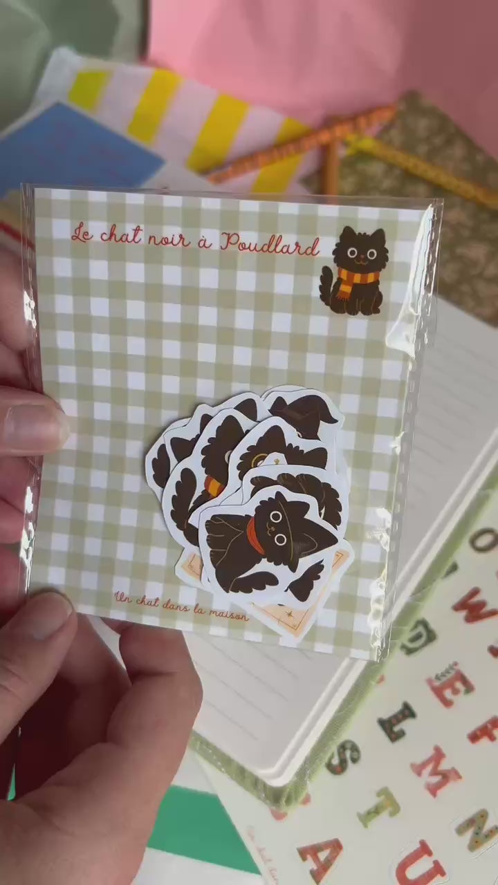 Journaling Stickers "A Black Cat at Hogwarts" – Black Cat Harry Potter Stickers – Set of 12 Vinyl Stickers