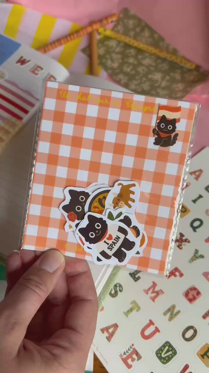 Stickers journaling  "Un chat noir en Espagne" - stickers Chat Noir en Espagne – Pack de 10 Stickers vinyle